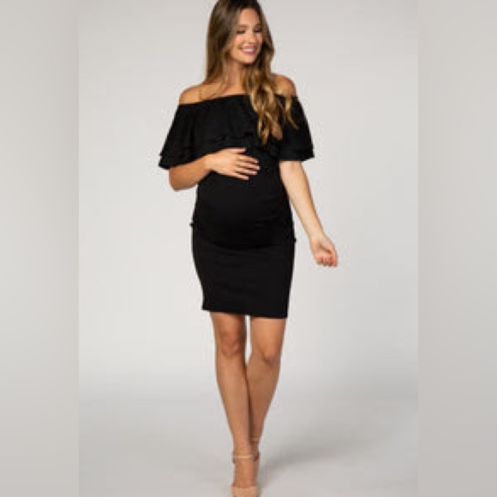 PinkBlush Black Off Shoulder Ruched Maternity Dress (L)
